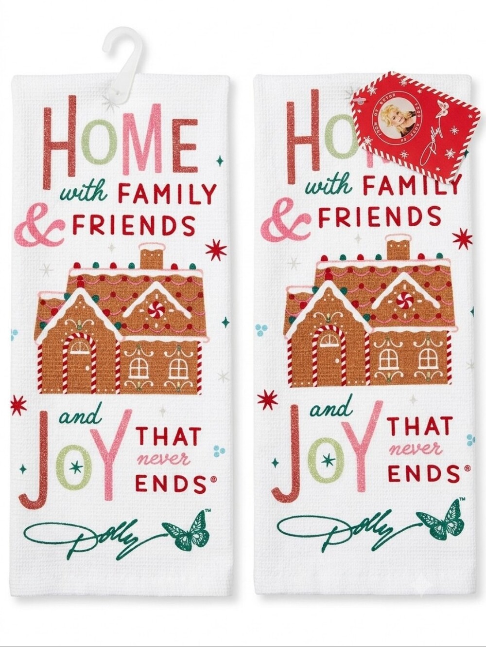 DOLLY PARTON Holiday Kitchen Towels x2 - White and Red